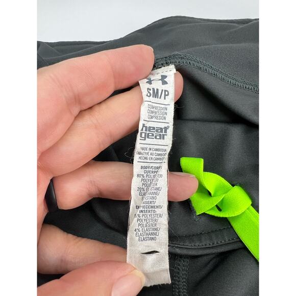 Under Armour Neon Green Dark Gray Workout Pants COMPRESION Heat Gear Small - Picture 5 of 8